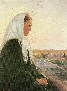 Anna Ancher ung kvinde pa kirkegarden i skagarden oil painting on canvas